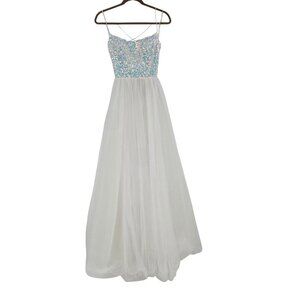 Windsor Size XS Daniella Formal A-Line Ball Gown Prom Homecoming Sparkle WHITE